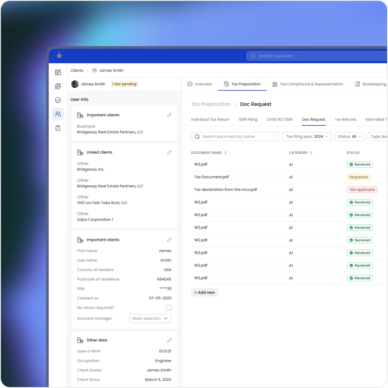 Pacific Accounting Group dashboard interface