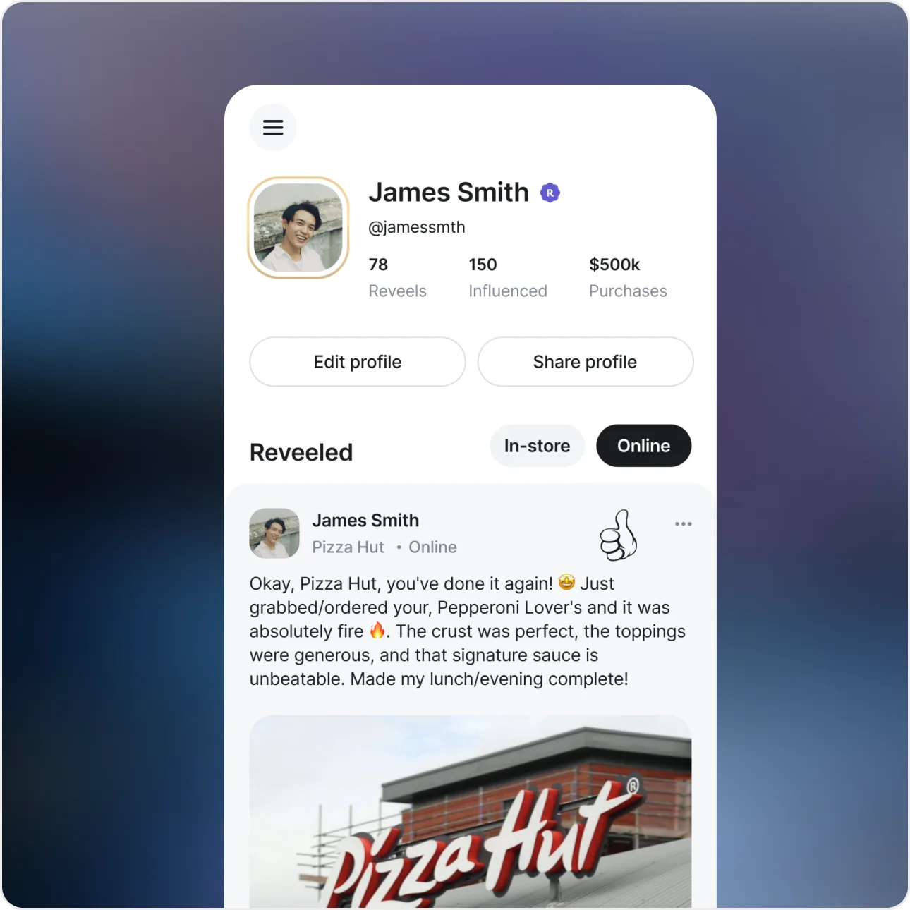Reveel mobile app interface